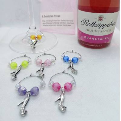 6er Set Markierungsringe für Stielgläser, "Pumps", Acrylperlen