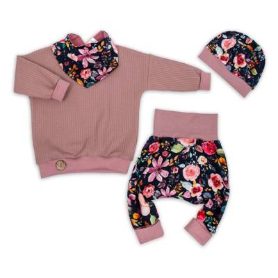 2tlg Set Pullover + Pumphose aus Waffeljersey und Baumwolljersey "Aquarellblumen"