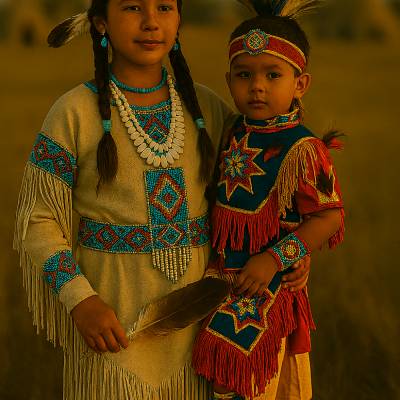 Junge und Mädchen in Festtagsgewand