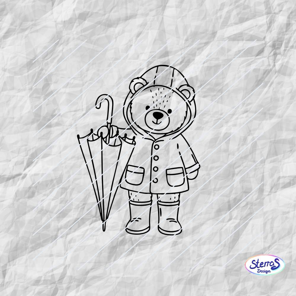 Plotterdatei Bär mit Regenschirm – SVG DXF PNG – Regenjacke und Gummistiefel – Herbst Motiv Bild 2