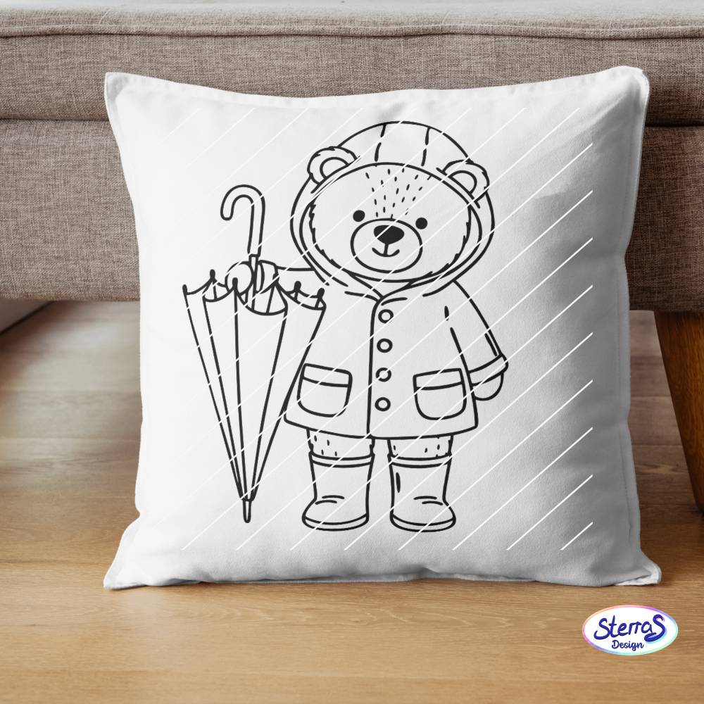 Plotterdatei Bär mit Regenschirm – SVG DXF PNG – Regenjacke und Gummistiefel – Herbst Motiv Bild 3