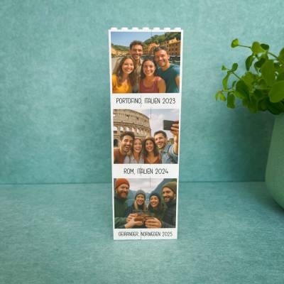 Personalisierter Fotoblock mit Wunschbild & Text Geschenk mit Foto im Polaroid Stil aus Klemmbausteinen