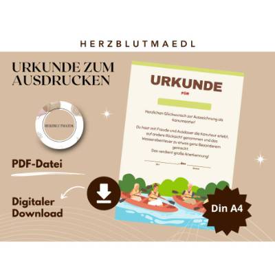 Urkunde für Kinder zum Kanufahren – PDF zum Download und Ausdrucken
