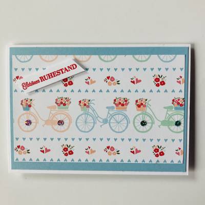 Glückwunschkarte zum Ruhestand Rente Fahrrad ©Stampin up! Handarbeit Unikat
