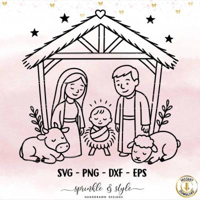 Plotterdatei Weihnachten, Plotterdatei Weihnachtskrippe, Krippe, Wintertiere, Cricut, Advent, Christkind svg, Laserdatei