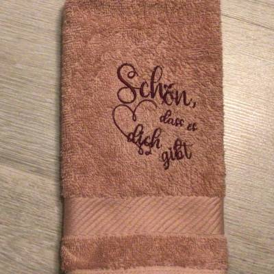 Bestickte Gästehandtücher personalisiert Unikate - Schön, dass es dich …- Rosa mit pinker S