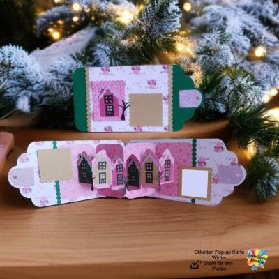 Plotterdatei Etiketten Pop-up-Karte – Weihnachtskarte & Winterdeko SVG, DXF