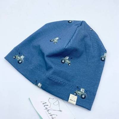Mütze, KU 40 - 43 cm, Beanie , einlagig, Sommermütze, blau, Traktor