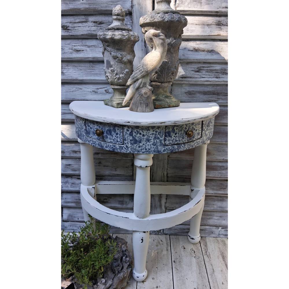 Vintage Holztisch Wandtisch Beistelltisch Wandkonsole Tisch Flur Diele Weiß Shabby Holz Landhaus Cottage Brocante Hasen