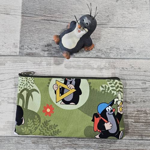 Handgemachte Stiftetasche Der kleine Maulwurf – kleine Schultasche in Olivgrün, ideal für Schule & Alltag