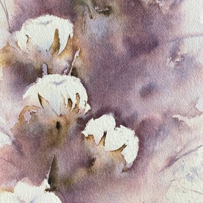 Original Aquarell "Baumwollblume" | 18 x 26 cm