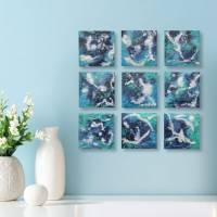 9-teilige Acrylbilder mit Struktur, Meeresträume in Blau, Türkis und Weiss, Kunst zum Entspannen