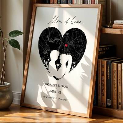 Personalisiertes Stadtplan Poster Grün – mit Herz, Namen & Datum – Individuelles Geschenk für Hochzeit, Jahrestag & Verl
