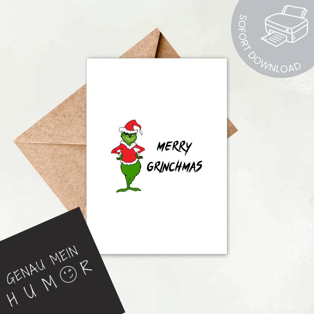 Merry Grinchmas – Lustige Anti-Weihnachtskarte zum Ausdrucken als PDF Bild 1