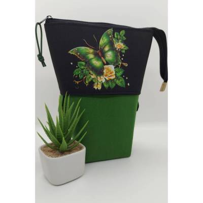 Stiftemäppchen Stifteaufbewahrung Popup-Mäppchen Pencilcase - Schmetterling schwarz/grün