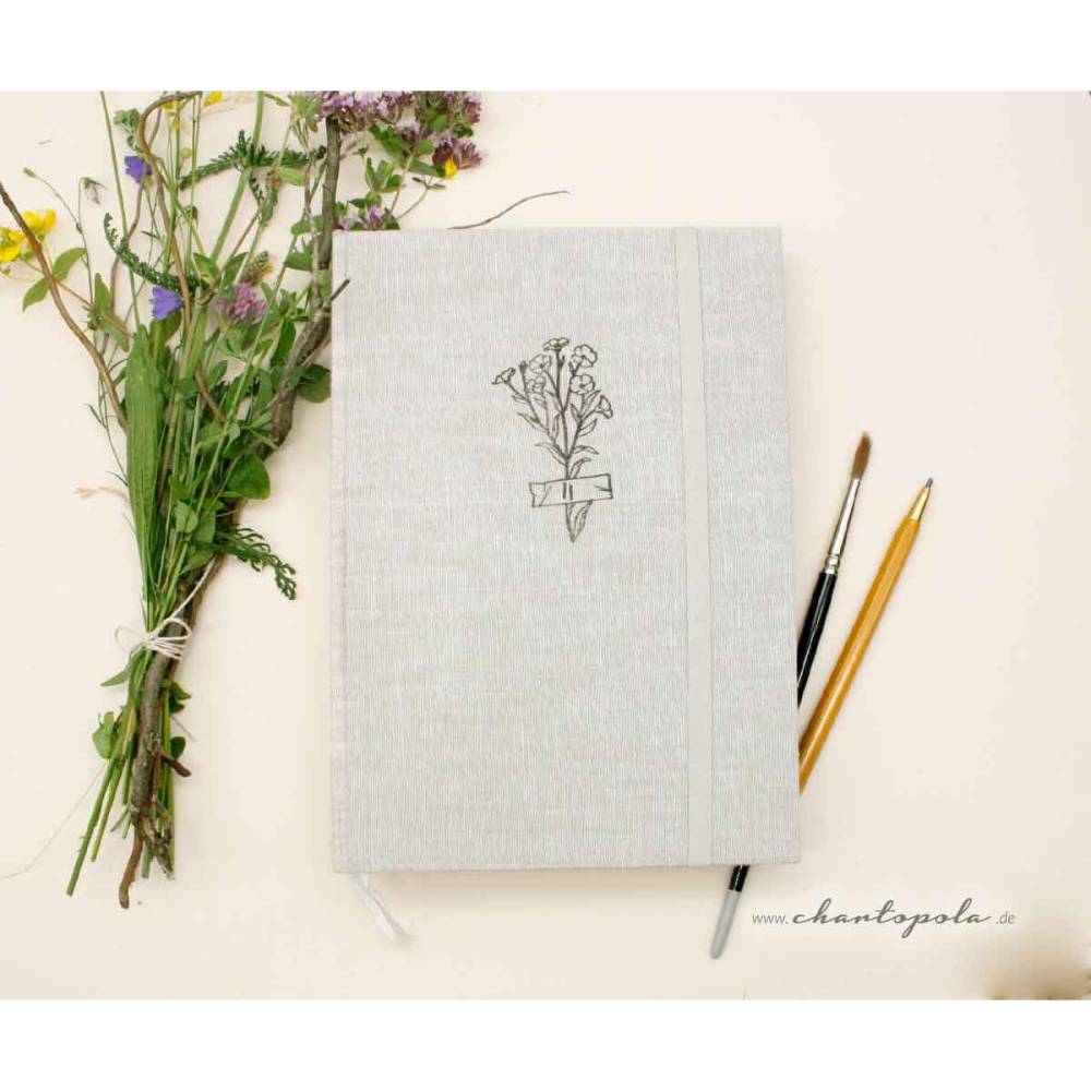 Handgebundenes Aquarell-Skizzenbuch A5 mit Flachsblume | Leinen gebunden | 200g/m² Papier für Aquarell & Gouache Bild 1