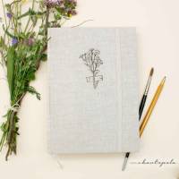 Handgebundenes Aquarell-Skizzenbuch A5 mit Flachsblume | Leinen gebunden | 200g/m² Papier für Aquarell & Gouache