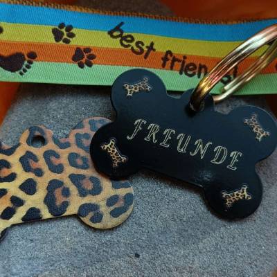 Hundemarke individuell graviert KNOCHEN getigert Leo