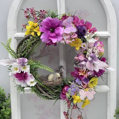 Türkranz Türschmuck mit Kunstblumen 35cm – Handgefertigter Blumenkranz als Deko