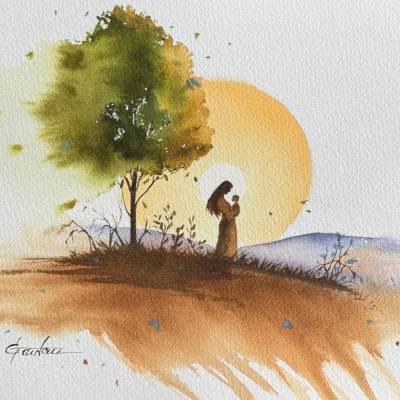 Original Aquarell "Mein ein und alles" | 23 × 31 cm