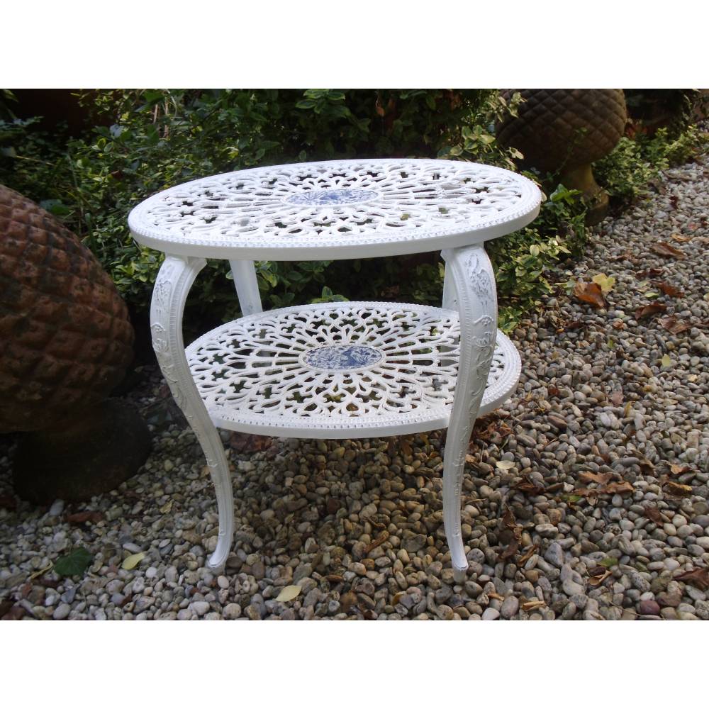 Vintage Beistelltisch Weiß Shabby Tischchen Metall Tisch Romantik Terrasse Balkon Kaffeetisch Garten Landhaus