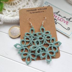 Große meeresgrüne Spitzenohrringe – leichte gestickte Lace Statement Ohrringe