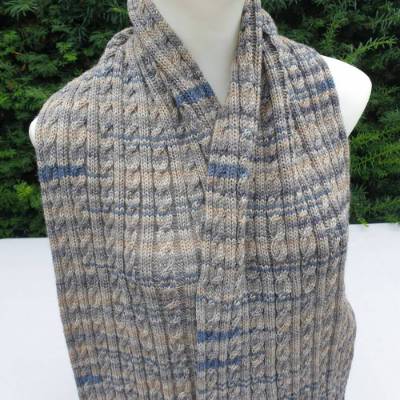 Hochwertiger Männerschal aus Schurwolle mit Yak-Anteil – Hellbraun & Rauchblau, Handarbeit