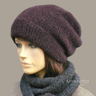 Strickmütze, Alpaka, Mohair, weinrot, Beanie, gestrickt, Mütze, slouch, Wintermütze 