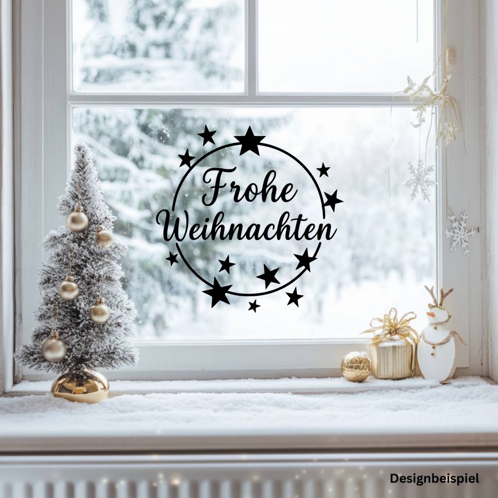 Fensterbild Kranz Aufkleber Frohe Weihnachten Sterne