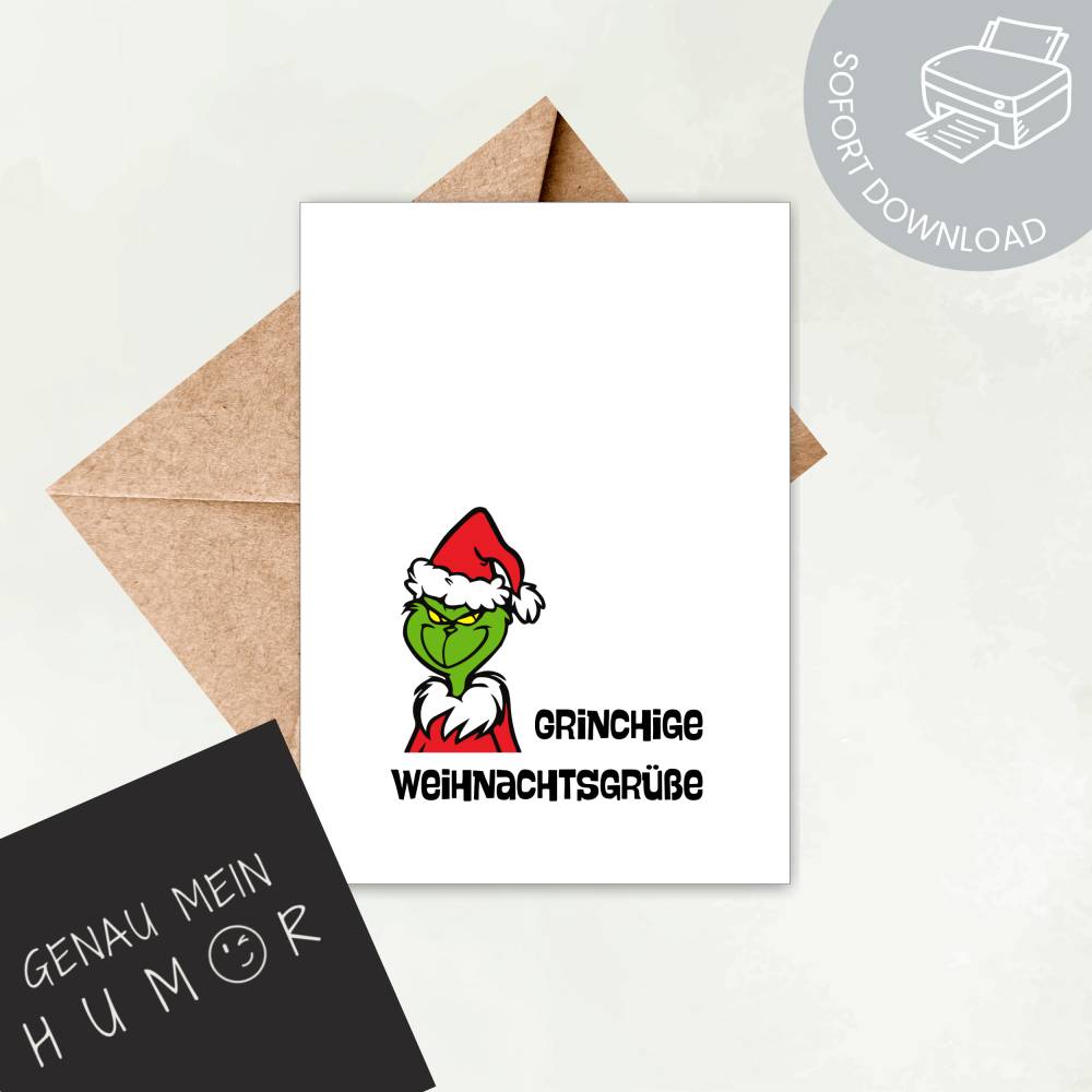 Grinchige Anti-Weihnachtskarte als PDF – Lustige Grinch Weihnachtsgrüße zum Ausdrucken Bild 1