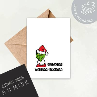 Grinchige Anti-Weihnachtskarte als PDF – Lustige Grinch Weihnachtsgrüße zum Ausdrucken