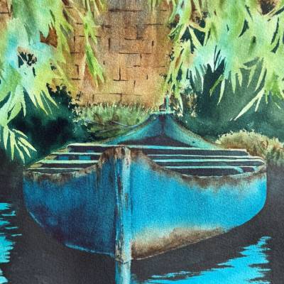 Original Aquarell "Das türkise Boot" | 23 × 31 cm