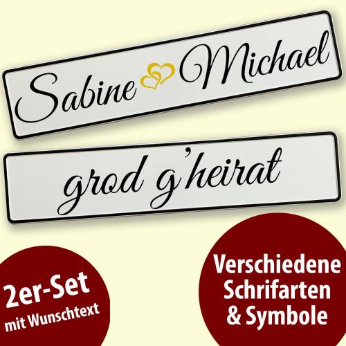 Hochzeit Deko Kennzeichen personalisiert mit Namen u. zB. grod gheirat. Hochzeitskennzeichen selbst gestalten.