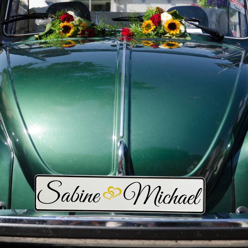 Hochzeit Deko Kennzeichen personalisiert mit Namen u. zB. grod gheirat. Hochzeitskennzeichen selbst gestalten. Bild 2