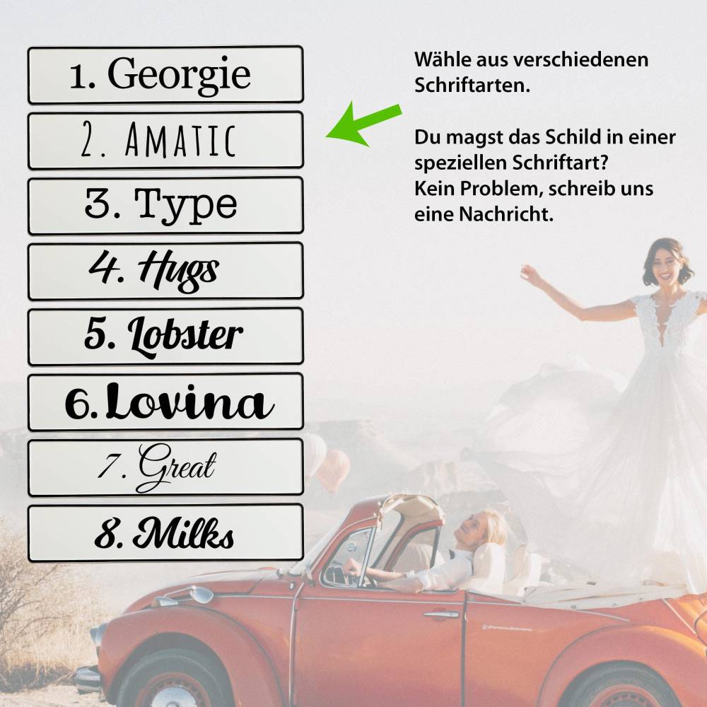 Hochzeit Deko Kennzeichen personalisiert mit Namen u. zB. grod gheirat. Hochzeitskennzeichen selbst gestalten. Bild 5