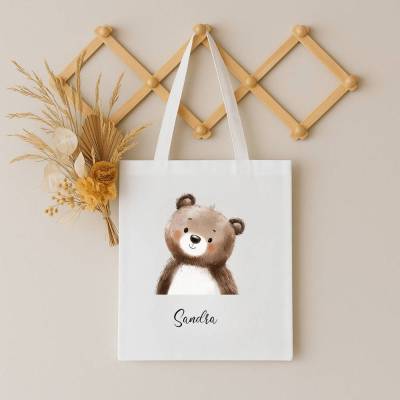 Kindergarten Tasche personalisiert mit Name, Beutel für Wechselkleidung, Waldtier Motiv , Kita Tasche