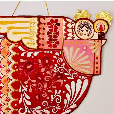 Weihnachtsengel-Anhänger handgefertigt aus Karton, jedes Exemplar ist eine Original Acryl-Malerei im Folk Art Stil