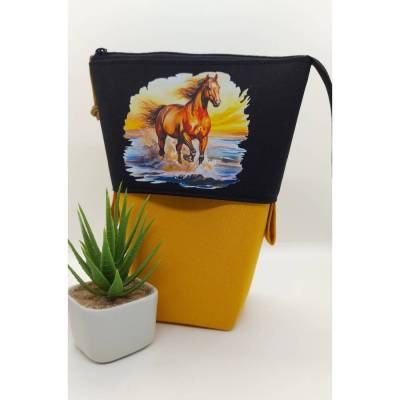 Stiftemäppchen Stifteaufbewahrung Popup-Mäppchen Pencilcase - Pferd in gelb/schwarz