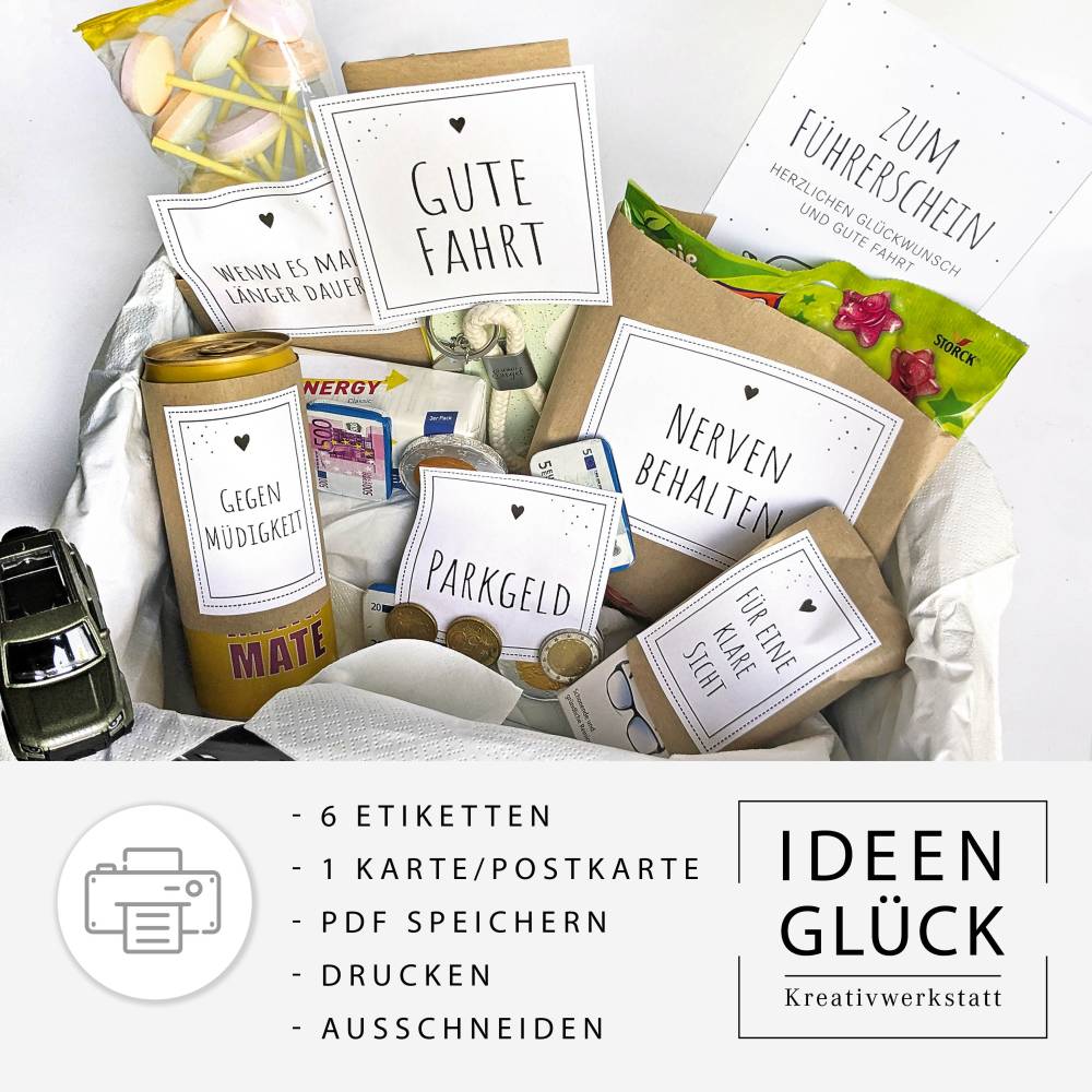 Führerscheingeschenke | zur Führerscheinprüfung | Karte | Druckvorlage A4 | Datei | PDF Vorlage Bild 2