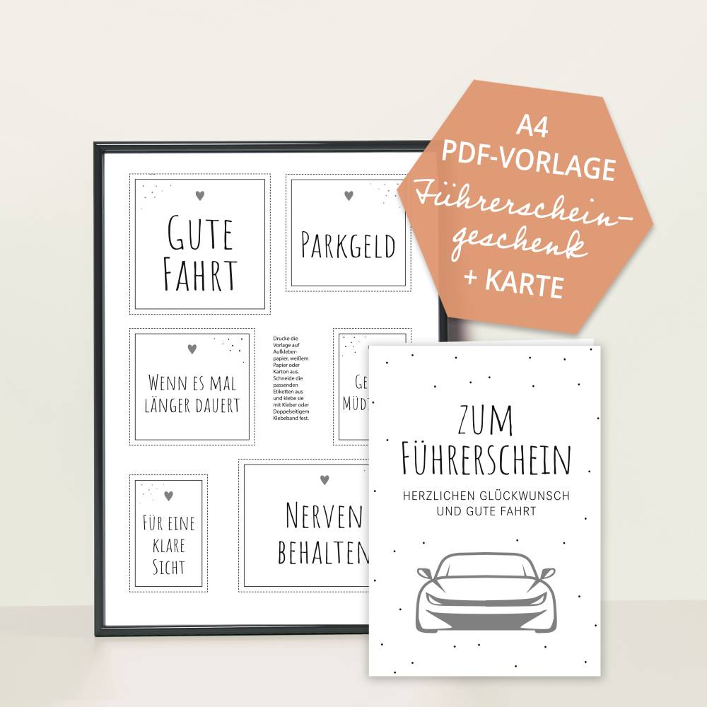 Führerscheingeschenke | zur Führerscheinprüfung | Karte | Druckvorlage A4 | Datei | PDF Vorlage Bild 3
