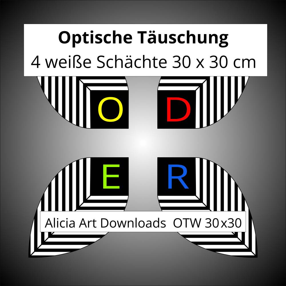 Optische Täuschung Vier Schächte mit dunkelgrauen bzw schwarzen Linien 30 x 30 cm Bild 1