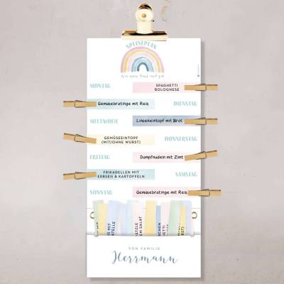 Speiseplan »Blätter« – Personalisierter Wochenplaner für Familien – Essensplan mit Klammern & Kaertchen