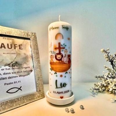 Taufkerze "Arche Noah", ein Taufgeschenk für Jungen und Mädchen, Maße 25x8 cm, Tauf- und Paten
