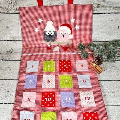 Adventskalender Eulen Eulenliebe Stoff rot Vichy sofort verfügbar keine Versandkosten