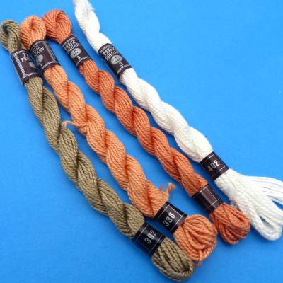 Perlgarn Stärke 3 MEZ Anchor – Baumwolle Stickgarn weiß, orange, oliv für Hardanger & Häkeln & DIY