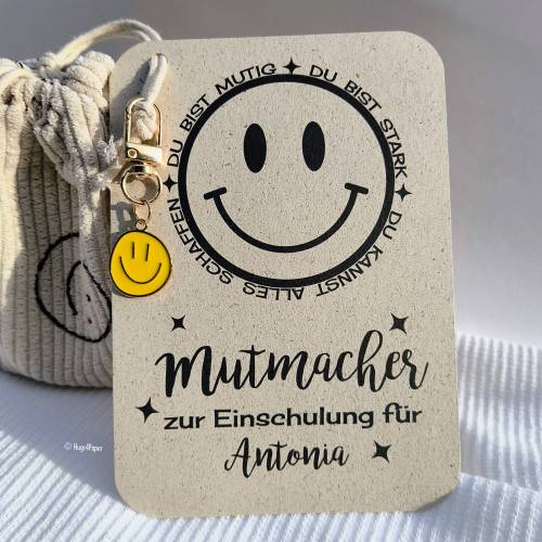 Mutmacher Karte für alle Anlässe – personalisiertes Geldgeschenk mit Smile Anhänger Schulwechsel & Einschulung