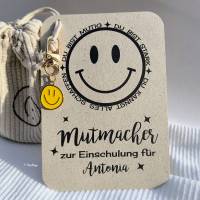 Mutmacher Karte für alle Anlässe – personalisiertes Geldgeschenk mit Smile Anhänger Schulwechsel & Einschulung