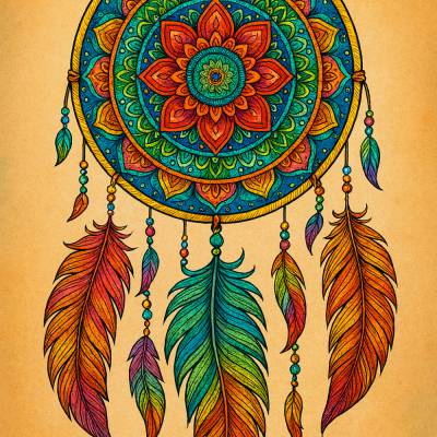 „Traumfänger der Farben – Spirituelle Mandala-Kunst zum Ausdrucken“