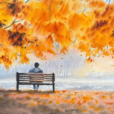 Original Aquarell "Goldene Ruhe" | 23 × 31 cm