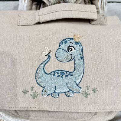 Beiger Kindergartenrucksack Dino Dinosaurier Kindergarten personalisiert individuelles Geschenk